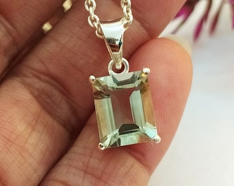 Natural Green Amethyst Pendant-Emerald Cut Love Pendant-Unique Green Pendant-Lovely Anniversary Gift For Her-925 Solid Sterling Silver