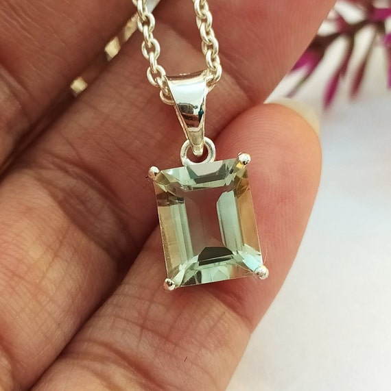 Pendentif Améthyste Naturelle Taille émeraude En Argent 925 - Fait Main Sur Mesure - Inde
