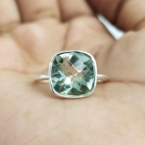 Art Deco Green Amethyst Ring: Sterling Silver Prasiolite Promise Ring
