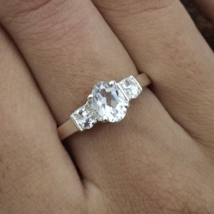 Zarte Weißer Topas Ring 925 Sterling Silber-Weißer Topas Versprechen Ring-Weißer Topas Verlobungsring-Weißer Topas Drei Stein Ring für Geschenk