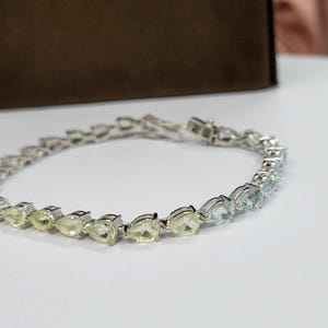 Genuine Aquamarine Bracelet-March Birthstone Gift-Aquamarine Pear Cut Bracelet-Silver Multi Gemstone Bracelet-Aquamarine Chain Link Bracelet