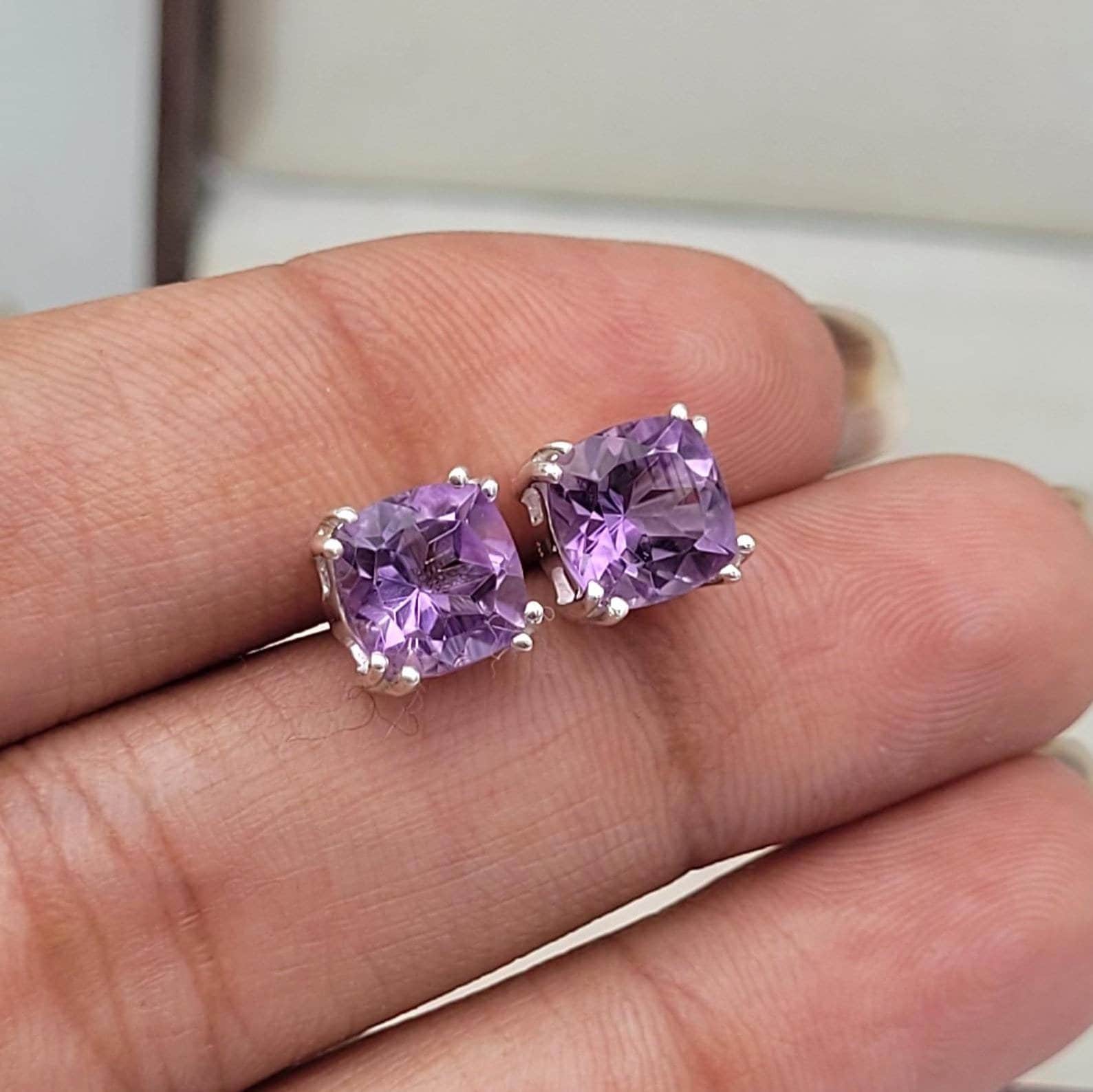 Natural Purple Amethyst Stud Earring-February Birthstone-Fine Quality Amethyst Stud-Vintage Cushion Cut Stud-Amethyst Everyday Stud For Her