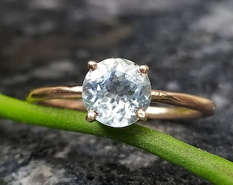 Aquamarine Solitaire Ring: 925 Sterling Silver, Round Cut