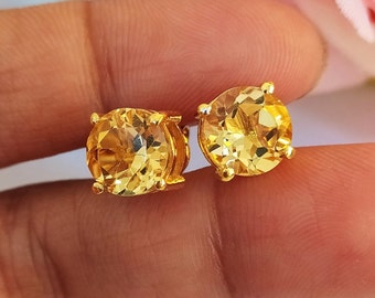 AAA Gold Citrine Stud Earring-Golden Topaz Birthstone Vintage Earring-Citrine Statement Earring-925 Sterling Silver-Jewelry Handmade-169