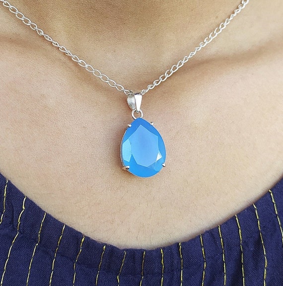 Chalcedony Gift Necklace Set-natural Blue Chalcedony Pendant-march  Birthstone Pendant-unique Dreamy Glow Pendant-925 Solid Sterling Silver -  Etsy
