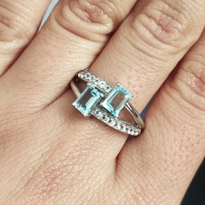 100% Natural Aquamarine Ring-925 Solid Sterling Silver-Jewelry Handmade-Fine Quality Aquamarine & White Topaz Vintage Rng-513i