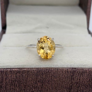 Natural Citrine Ring Sterling Silver-November Birthstone Ring-Vintage Style Crystal Ring-Yellow Gemstone Jewelry-Citrine Simple Ring For Her