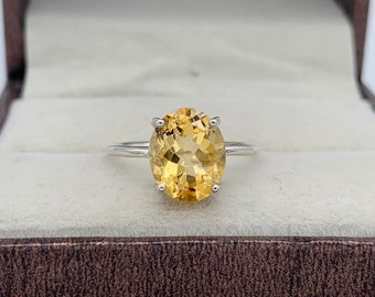 Bague en argent sterling avec citrine naturelle - Bague en pierre de naissance de novembre - Bague en cristal de style vintage - Bijoux en pierres précieuses jaunes - Bague simple en citrine pour elle