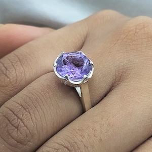 Amethyst Flower Ring: Sterling Silver Lotus Anniversary Ring