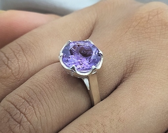 Lotusring lavendel-amethist: sterlingzilver jubileumcadeau, natuurlijke geboortesteensieraden februari