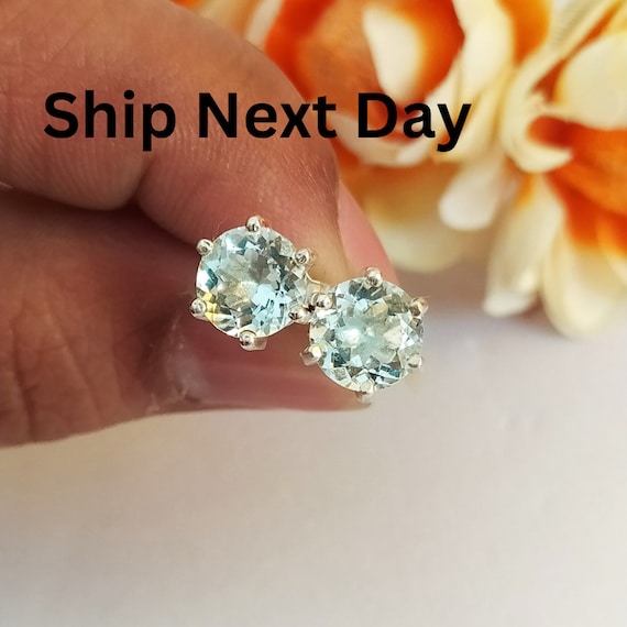 100 Natural Aquamarine Stud Earrings aquamarine Birthstone Studs