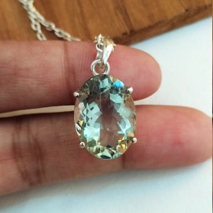 Stunning Prestolite Pendant-Natural Green Amethyst Pendant 925 Sterling Silver-Natural Green Birthstone Pendent-Solitaire Green Pendant