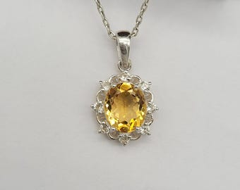 Dainty Genuine Citrine Necklace-925 Solid Sterling Silver Cluster Necklace-November Birthstone Pendant-Bridesmaid Anniversary Necklace Gifts