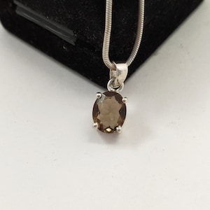 Smoky Quartz Pendant-Fine Smoky Oval Prong Set Vintage Pendant-925 Solid Sterling Silver Pendant-Jewelry Handmade-Fine Solitaire pendant-843