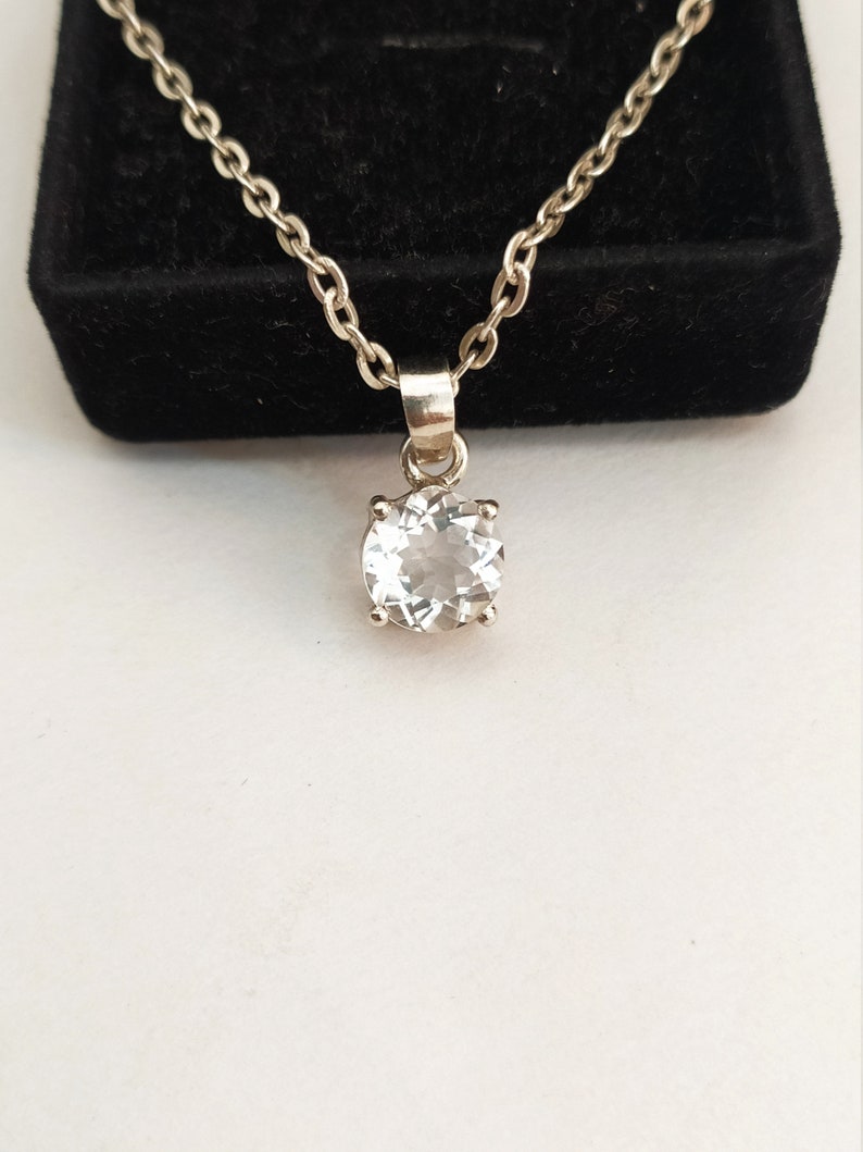 Crystal Necklace Set-Natural Crystal Pendant-White Crystal Solitaire Pendant-Unique Vintage Pendant-925 Sterling Silver-Handmade Jewelry