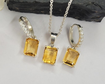 Golden Citrine Jewelry Set: , Earrings & Pendant-Sterling Silver Jewelry