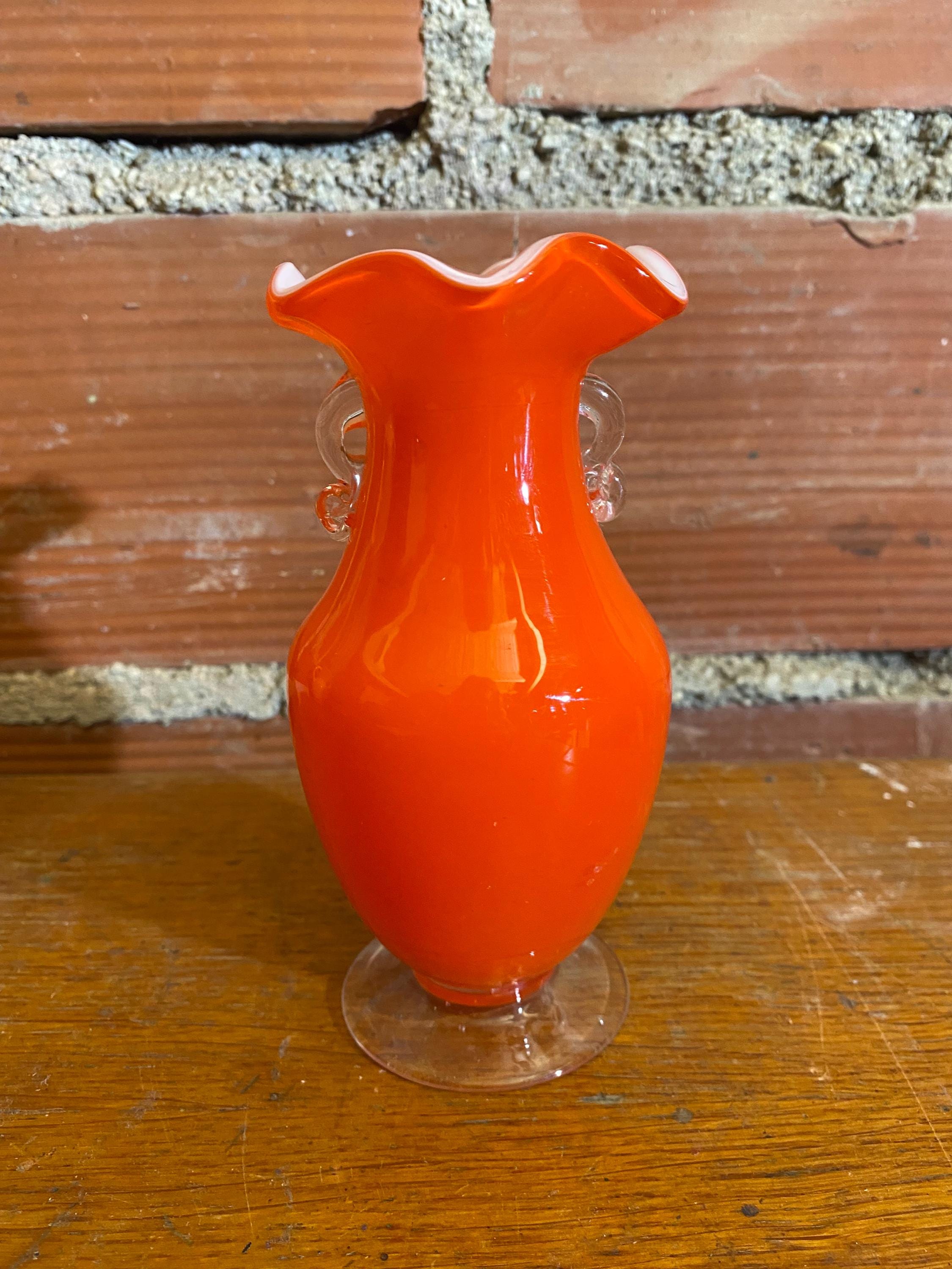 アンティーク ムラーノ オレンジ 吹きガラス 花瓶 花冠ネック