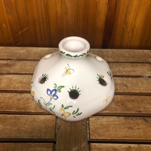 Antique Flower Vase MOUSTIERS White Ceramic Painted Vintage #A623
