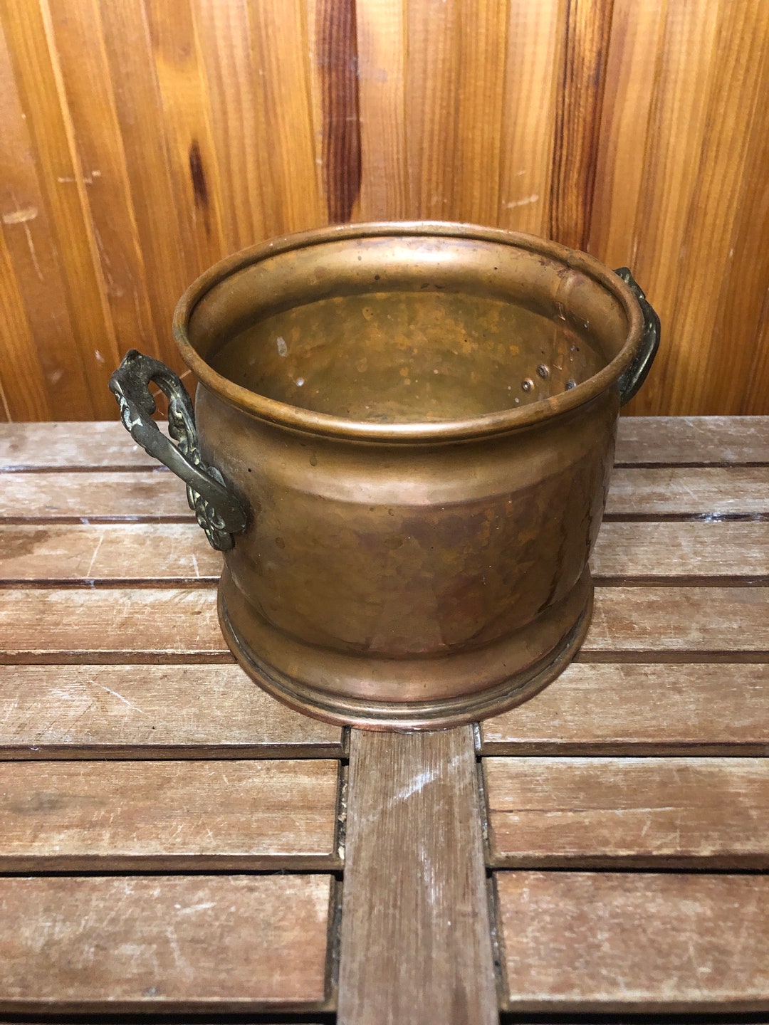 Old Copper Pot Vintage Brass Handles A531 Etsy