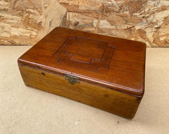 Vintage Old French 1900 Antique Wood Box With Decorativ Metallic