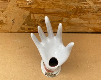 Baguier Soliflore En Forme De Main - Années 70 - Blanc, Peint Main - Occasion - France