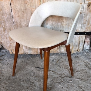 Old Scandinavian White Skai Armchair with Vintage Wooden Compass Feet #A060