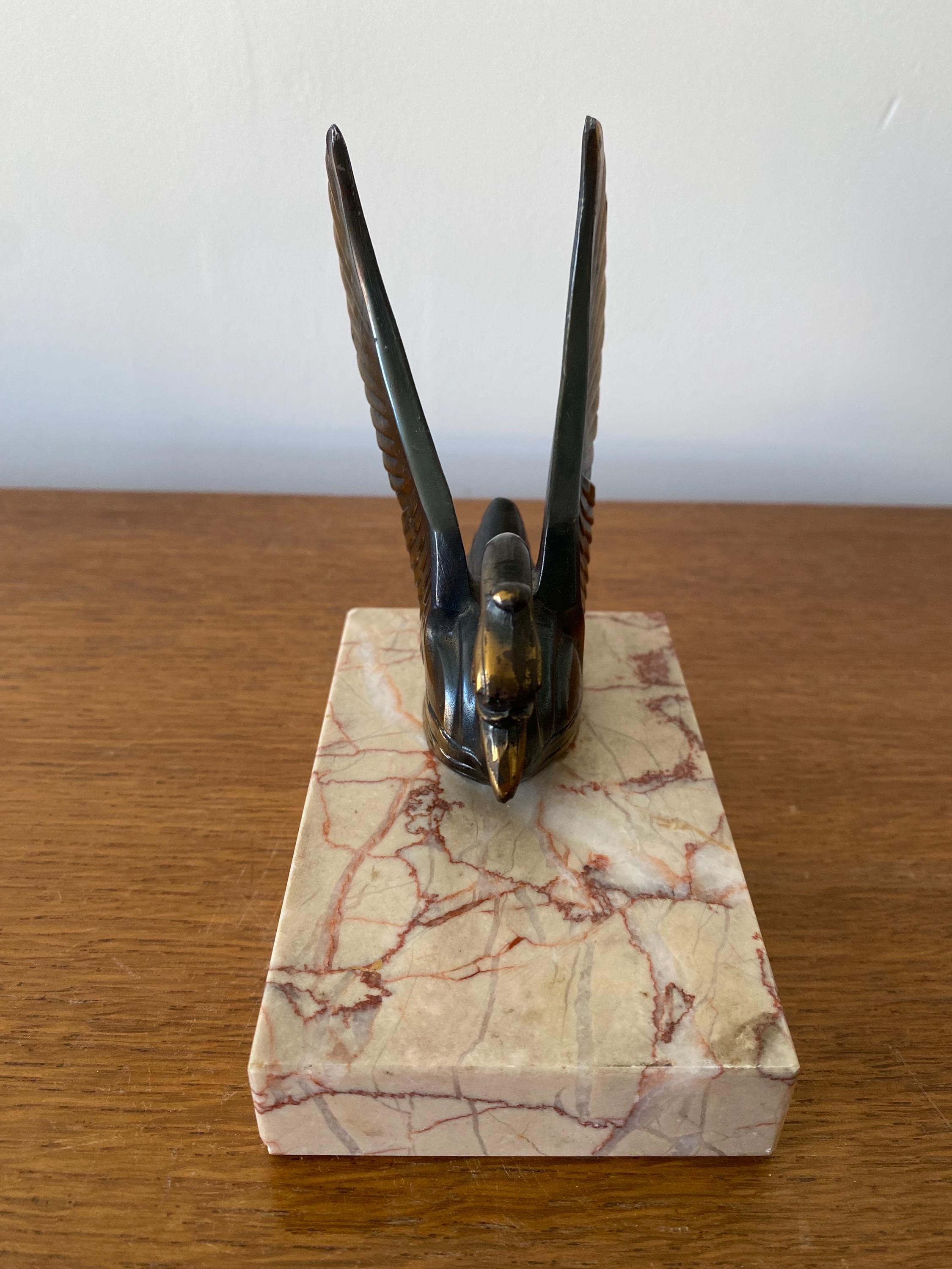 アンティーク スワン ブックエンド スペルター 大理石に金メッキ
