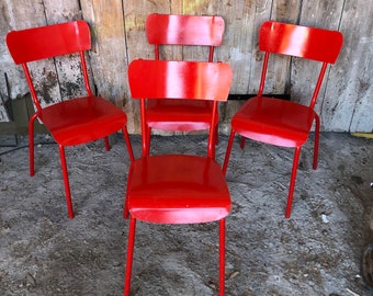 Série de 4 Chaises Style TOLIX Metal Rouge Vintage #A102