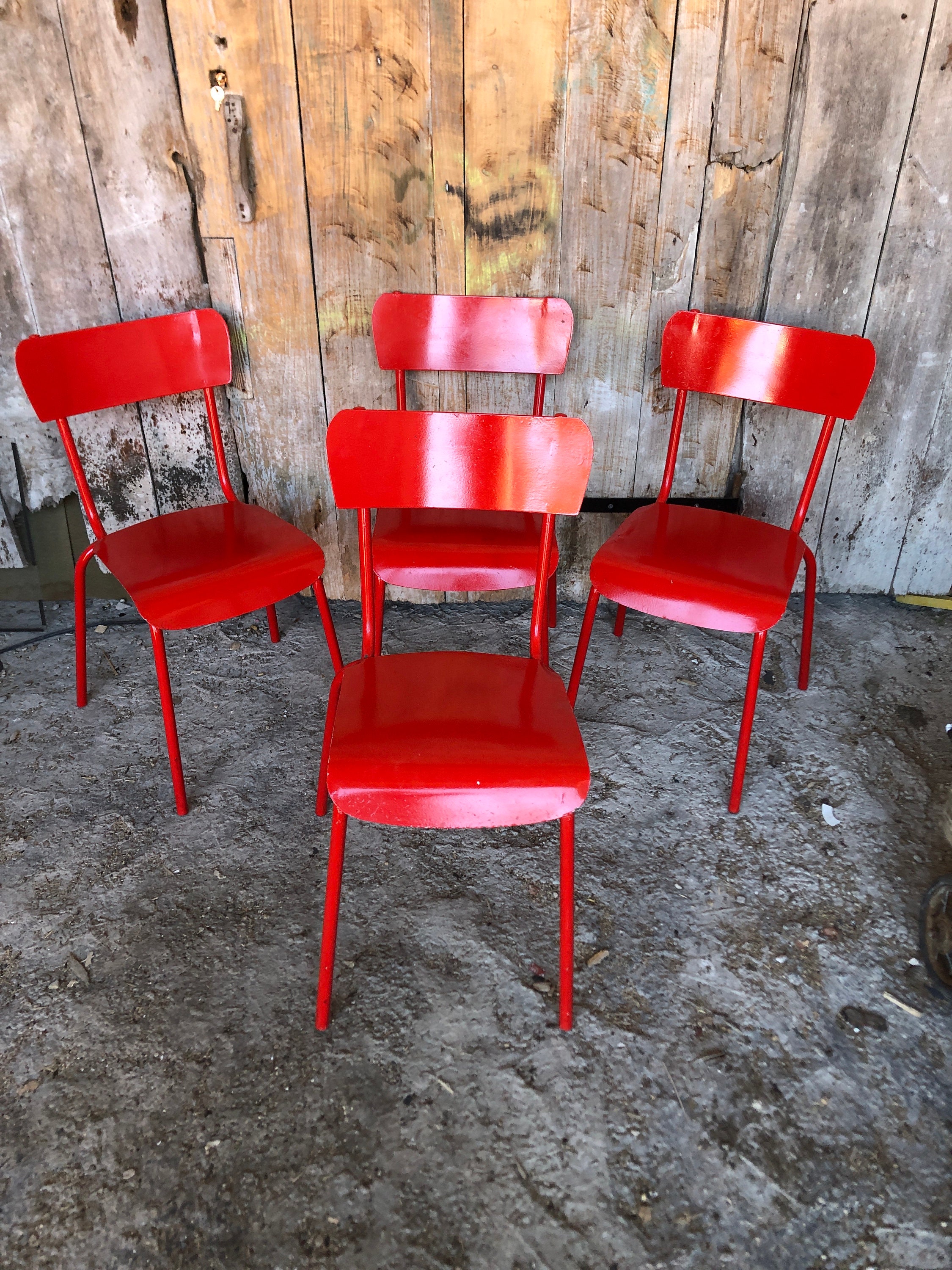 Red metal online dining chairs