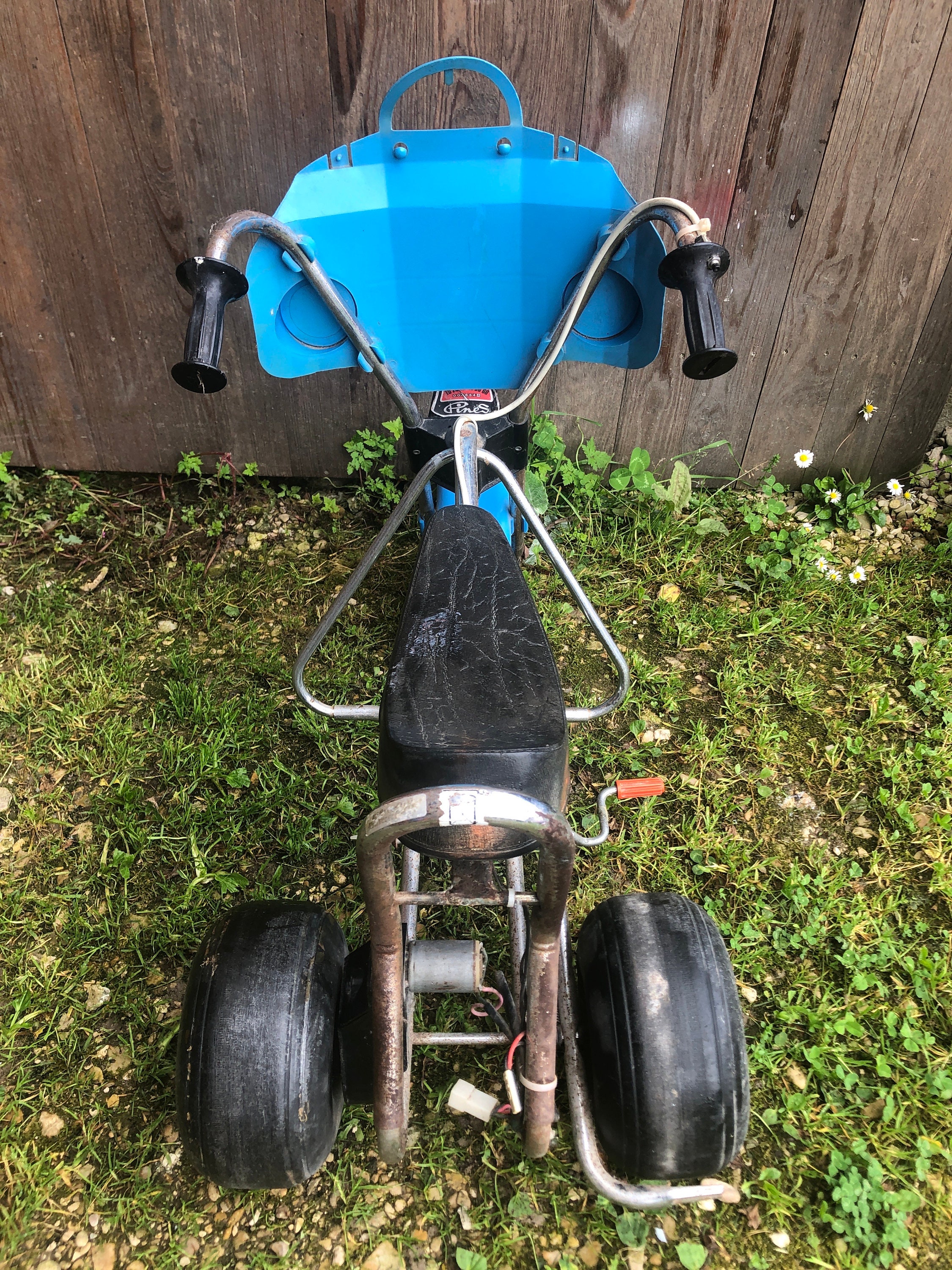 Ancien Tricycle Moto Trike Jouet Métal Bleu & Blanc Années 70 Vintage #A725 - France