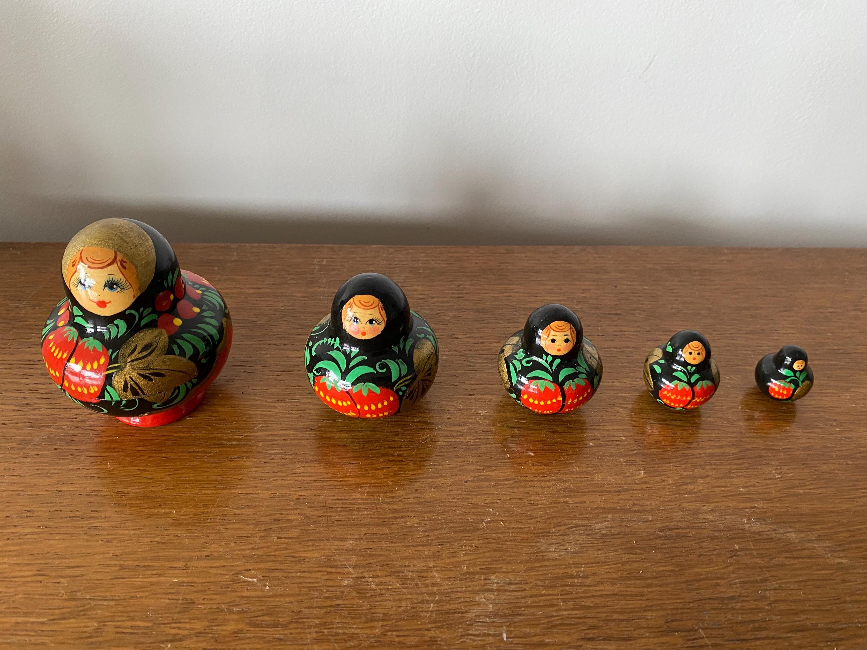 Antique Russian Nesting Dolls Painted Wooden Matryoshka Vintage #C208