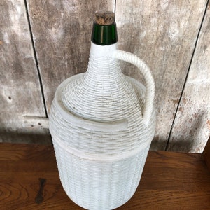 Old Dame Jeanne Botella Vidrio Verde + Carcasa de Plástico Vintage #A839