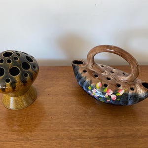 Pair of Antique Accolay Stoneware & Ceramic Flower Vases Vintage #C263