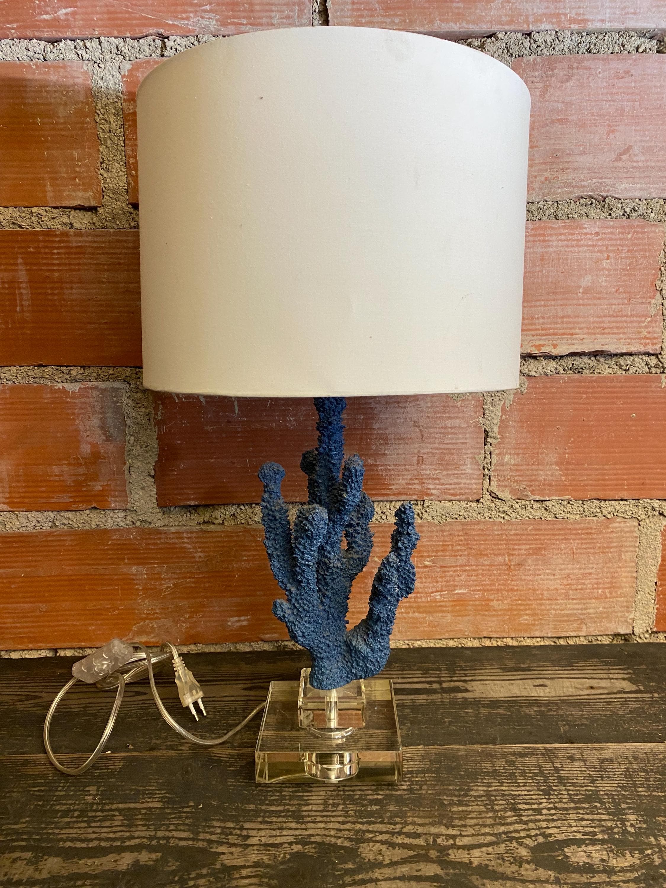 ZARA HOME Designer Lamp, Glass Base + Blue Coral Body, Decoration 
