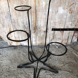 Old Plant Holder 4 Pots Wrought Iron Black Vintage #A347