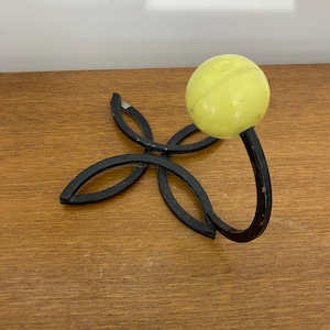 Old Black Wrought Iron Wall Hook + Yellow Plastic Ball 70’s Vintage #C090