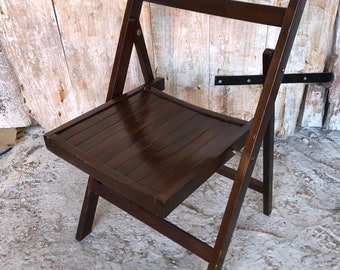 Vintage Dark Wood Folding Chair #A088