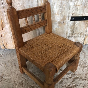 CHARLES DUDOUYT Style Chair for Children Baby Solid Wood + Vintage Cordage Seat #A073