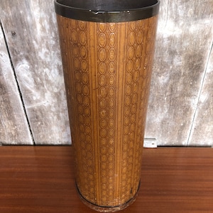 Boiled Cardboard Umbrella Stand + Brass Strapping + Vintage Interior Tray #A312