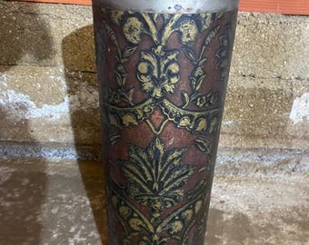 Vintage Lincrusta Loreid Leather Umbrella Stand with Metal Rim #D167