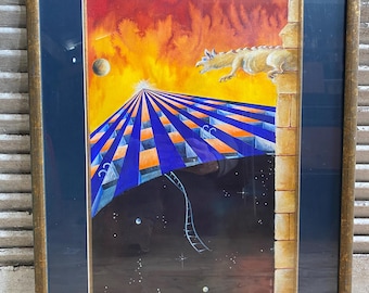 Old Oil on Paper Daniel KALINSKI Chazme 2001 + Gilded Wood Frame #B530