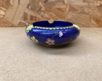 Cendrier Chinois En émaux Cloisonnés Du 19e Siècle - Motif Oiseaux Et Fleurs - Objet D'art Authentique
