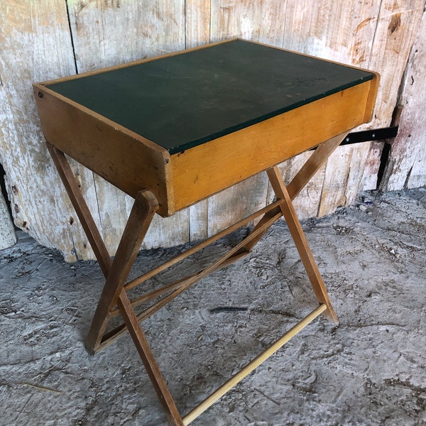 Bureau Pupitre Pliant Bois Tablette Relevable Vintage #A120