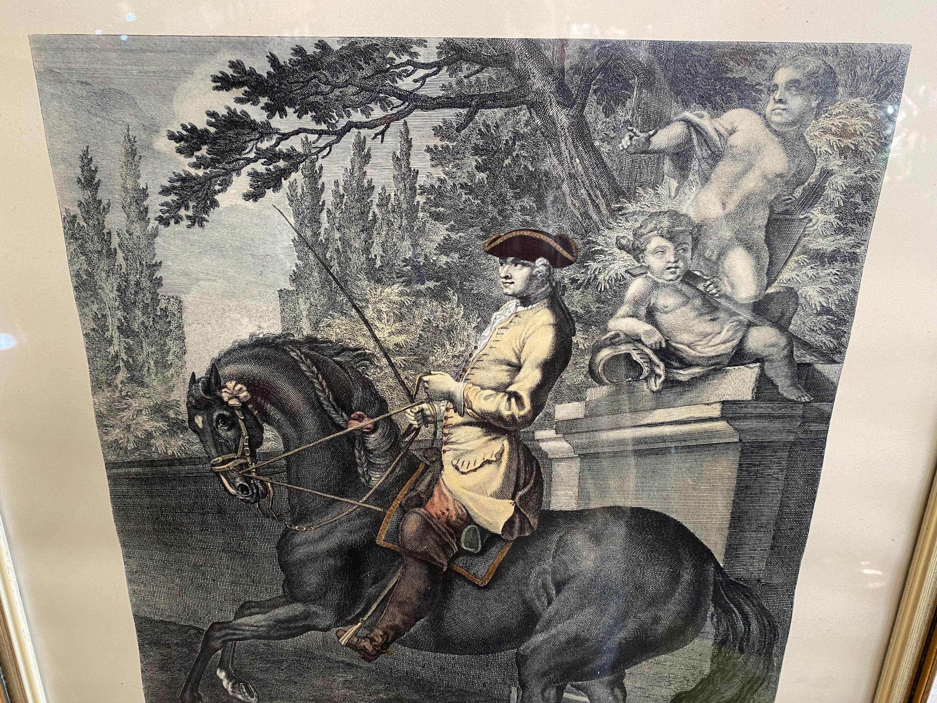 Gravure Originale Johann Elias Ridinger 1750 - Chevaux, école D'équitation Viennoise, Réalisme, Bütten