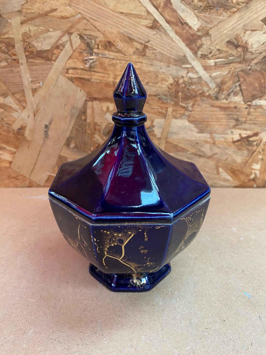 Antique Cobalt Blue & Gold Ceramic Candy Box Jewelry Box Vintage #B114 ...