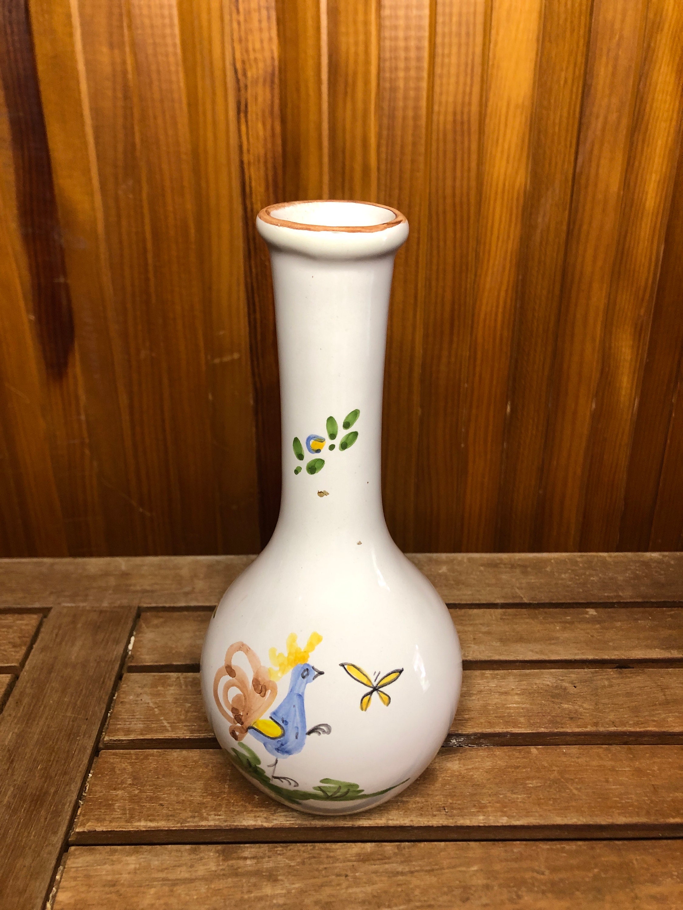 Support Mural Vase En Bois Décoratif Fleuri - Signé, Multicolore, Bon état