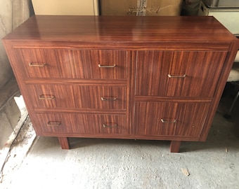 Old Large Formica Imitation Wood Chest of Drawers 3 Drawers + 2 Vintage Boxes #A744