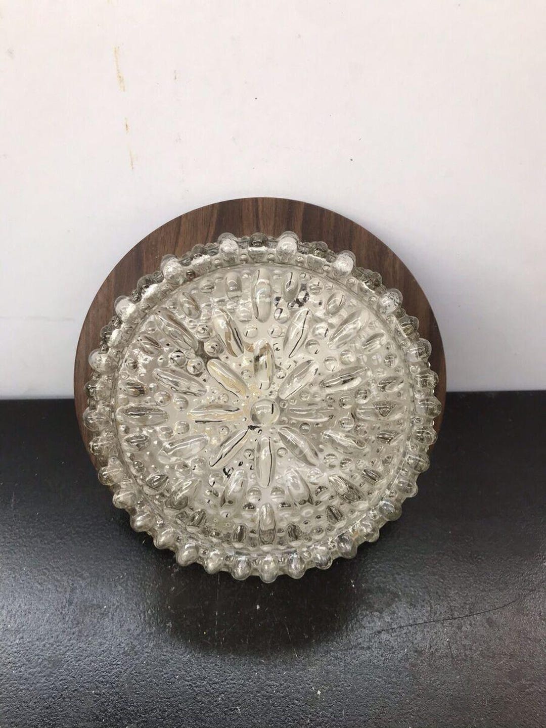 Antique Round Molded Glass Ceiling Light + Vintage Wood-effect Metal ...