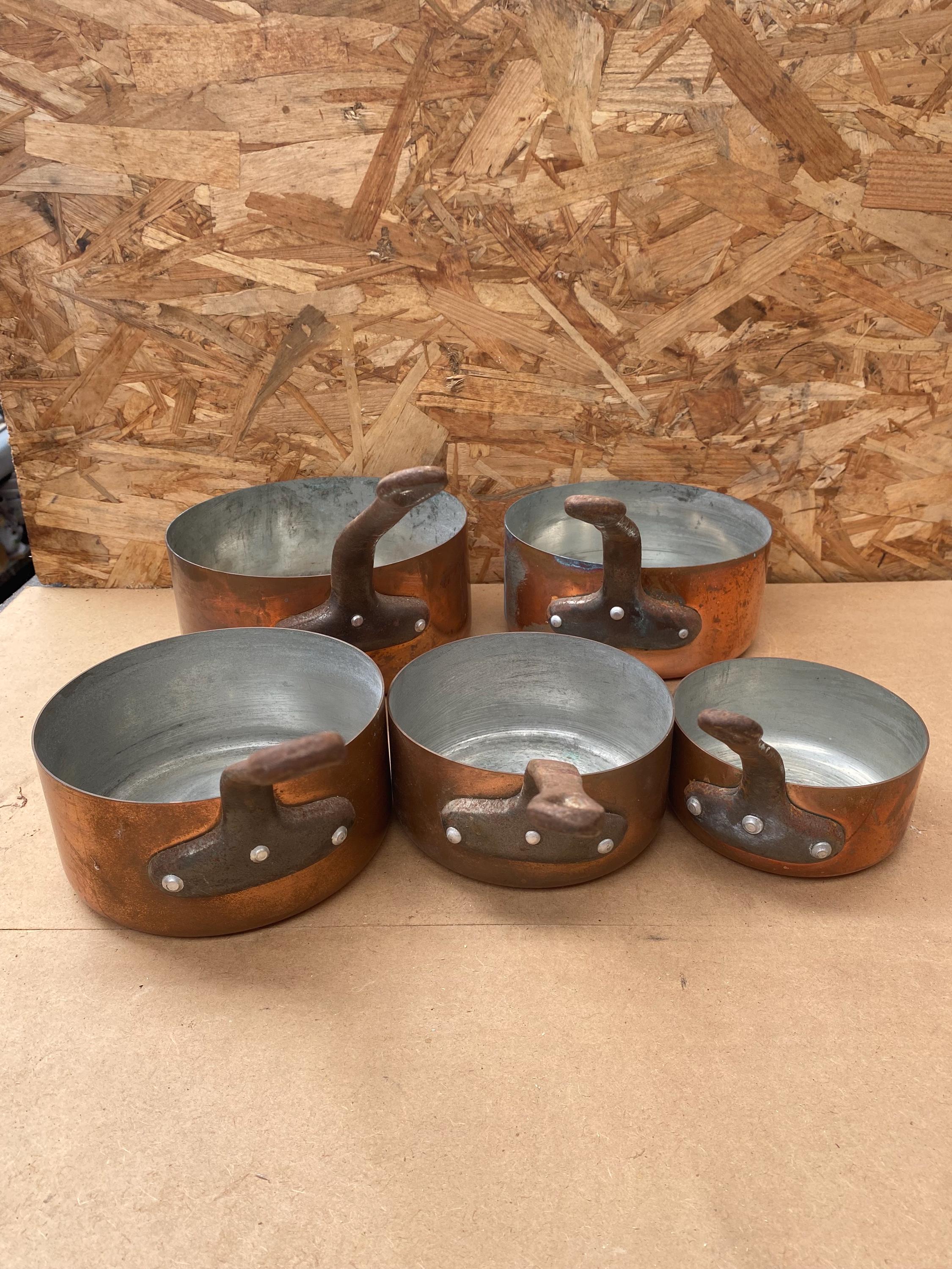 Batterie De Casseroles Cuivre Vintage - Manches Métal Sertis - Gaz - #B198