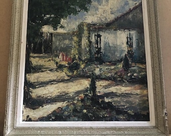 Oil painting with palette knife on panel + vintage wooden frame #C949